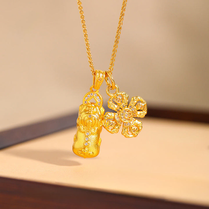 Buddha Stones, 24 Karat vergoldetes Messing, Pixiu-Kreuz, Dorje Vajra, Reichtumskette, Anhänger - image 0