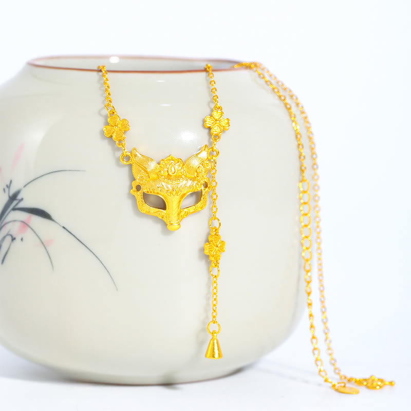 Buddha-Stein-Goldener-Fuchs-Blumen-Design-Quaste Kupfer-Balance-Anhänger-Halskette - image 0