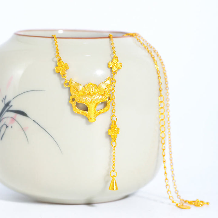 Buddha-Stein-Goldener-Fuchs-Blumen-Design-Quaste Kupfer-Balance-Anhänger-Halskette - image 0