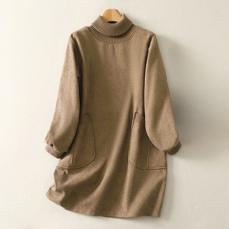 Buddha Stones Winterkleid mit hohem Kragen, warmer Baumwolle, langen Ärmeln und Taschen für Damen - BurlyWood - US14, UK/AU18, EU46 (2XL) - image 1