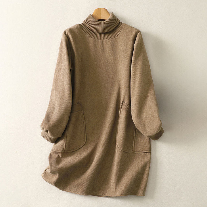 Buddha Stones Winterkleid mit hohem Kragen, warmer Baumwolle, langen Ärmeln und Taschen für Damen - BurlyWood - US14, UK/AU18, EU46 (2XL) - image 1