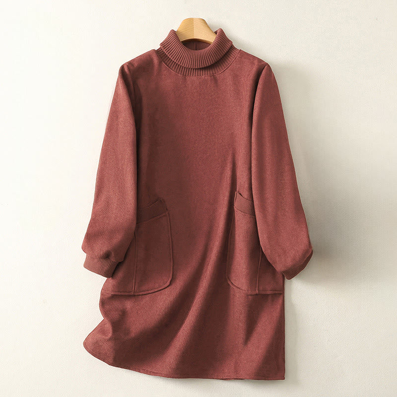 Buddha Stones Winterkleid mit hohem Kragen, warmer Baumwolle, langen Ärmeln und Taschen für Damen - Lachs - US14, UK/AU18, EU46 (2XL) - image 6