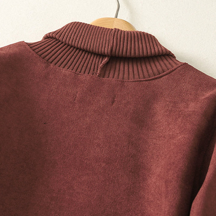 Buddha Stones Winterkleid mit hohem Kragen, warmer Baumwolle, langen Ärmeln und Taschen für Damen - image 9