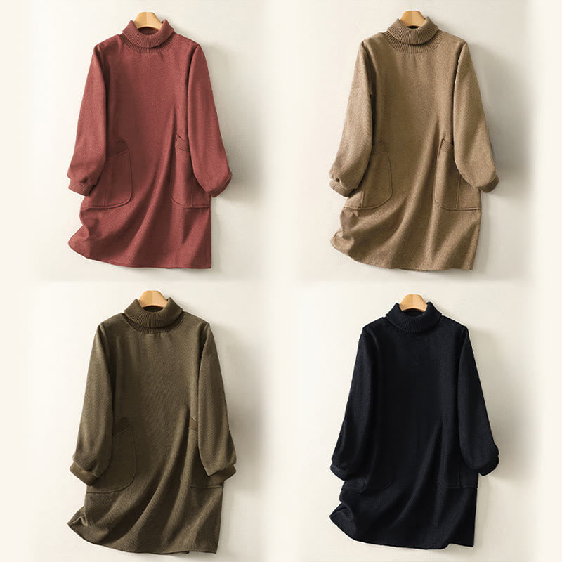 Buddha Stones Winterkleid mit hohem Kragen, warmer Baumwolle, langen Ärmeln und Taschen für Damen - image 26