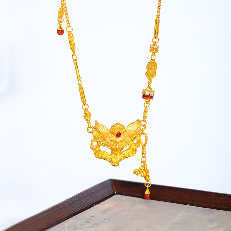 Buddha-Stein-Kupfer-Fuchs-Design-Quasten-Anhänger-Halskette - image 2