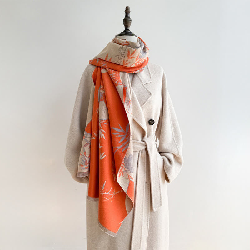 Buddha Stones ​​Winterfächer Bambus Pfingstrosenmuster Kuscheliger Schal Stola - image 10