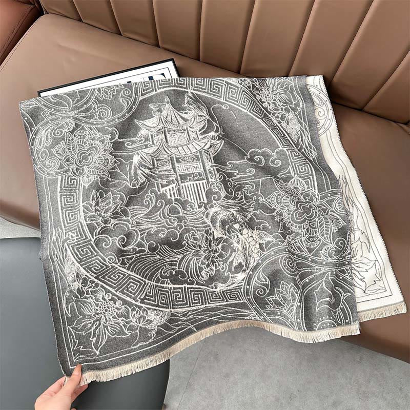 Buddha Stones ​​Herbstpavillon Koi-Fische Blumen Wellenmuster Kuscheliger Schal Stola - image 2