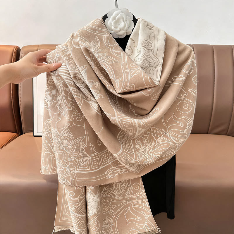 Buddha Stones ​​Herbstpavillon Koi-Fische Blumen Wellenmuster Kuscheliger Schal Stola - image 14