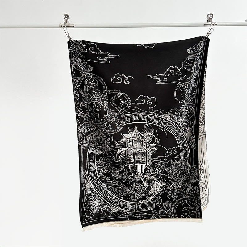 Buddha Stones ​​Herbstpavillon Koi-Fische Blumen Wellenmuster Kuscheliger Schal Stola - image 8