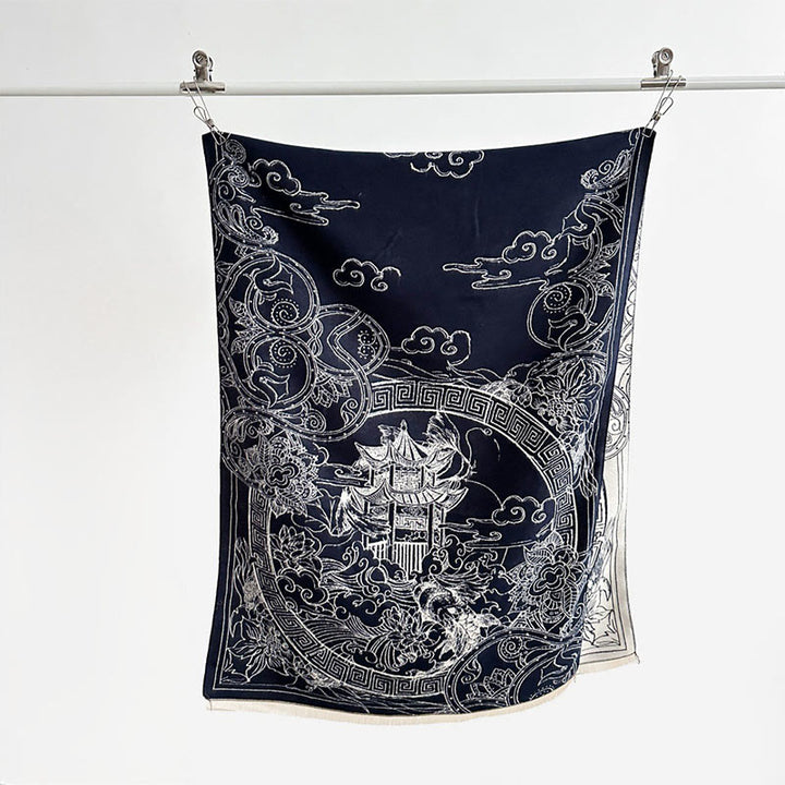 Buddha Stones ​​Herbstpavillon Koi-Fische Blumen Wellenmuster Kuscheliger Schal Stola - image 12