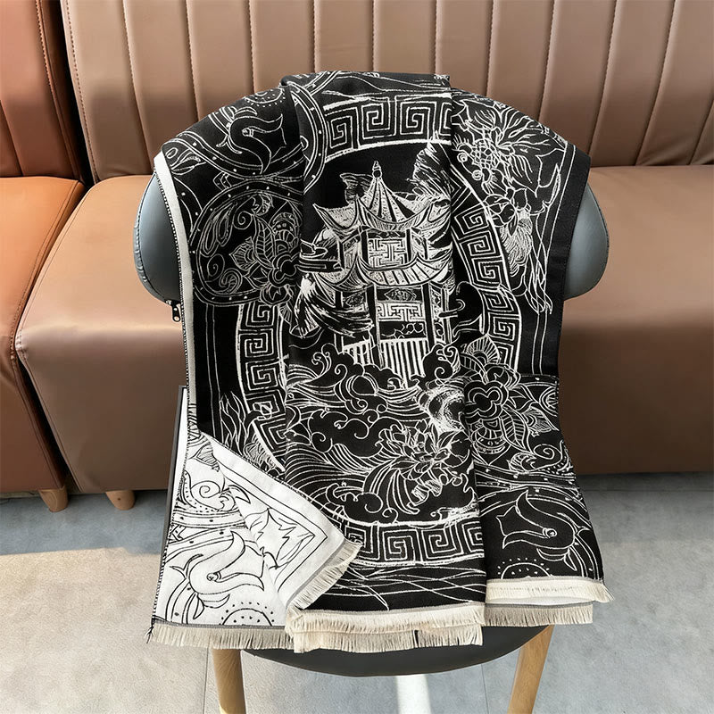 Buddha Stones ​​Herbstpavillon Koi-Fische Blumen Wellenmuster Kuscheliger Schal Stola - image 6