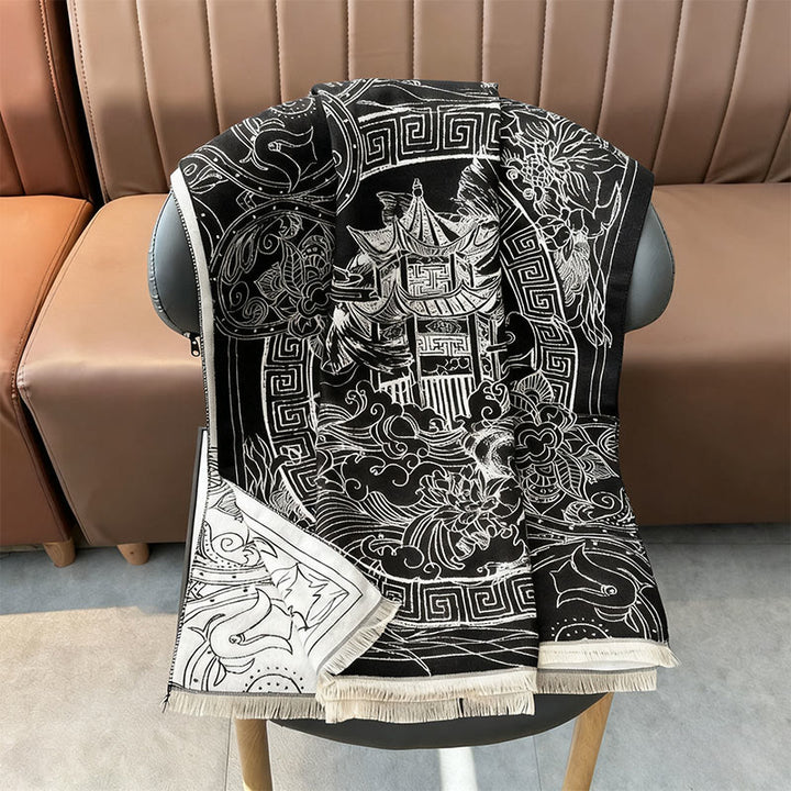 Buddha Stones ​​Herbstpavillon Koi-Fische Blumen Wellenmuster Kuscheliger Schal Stola - image 6