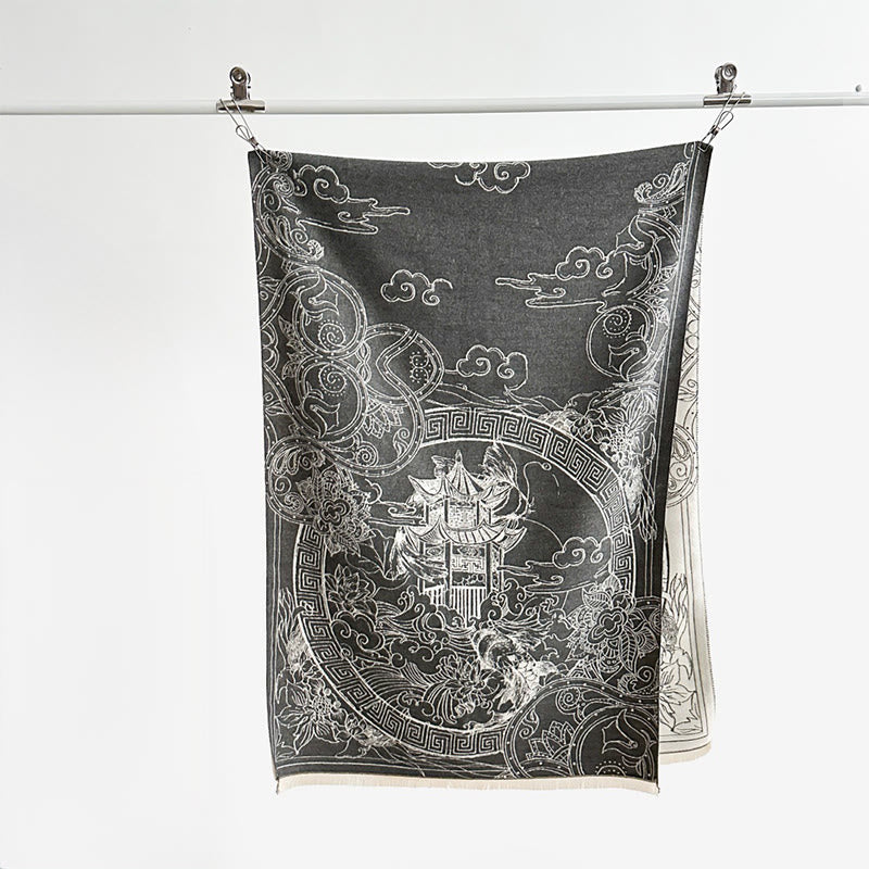 Buddha Stones ​​Herbstpavillon Koi-Fische Blumen Wellenmuster Kuscheliger Schal Stola - image 3