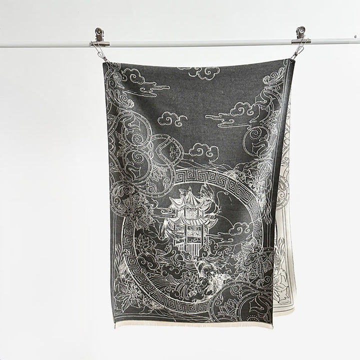 Buddha Stones ​​Herbstpavillon Koi-Fische Blumen Wellenmuster Kuscheliger Schal Stola - image 3