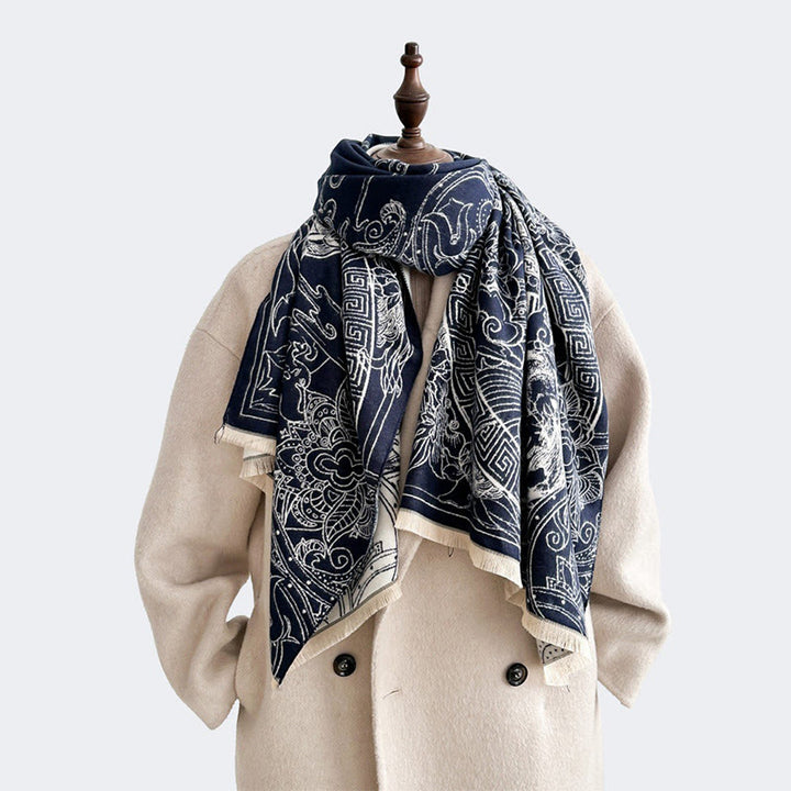 Buddha Stones ​​Herbstpavillon Koi-Fische Blumen Wellenmuster Kuscheliger Schal Stola - image 10