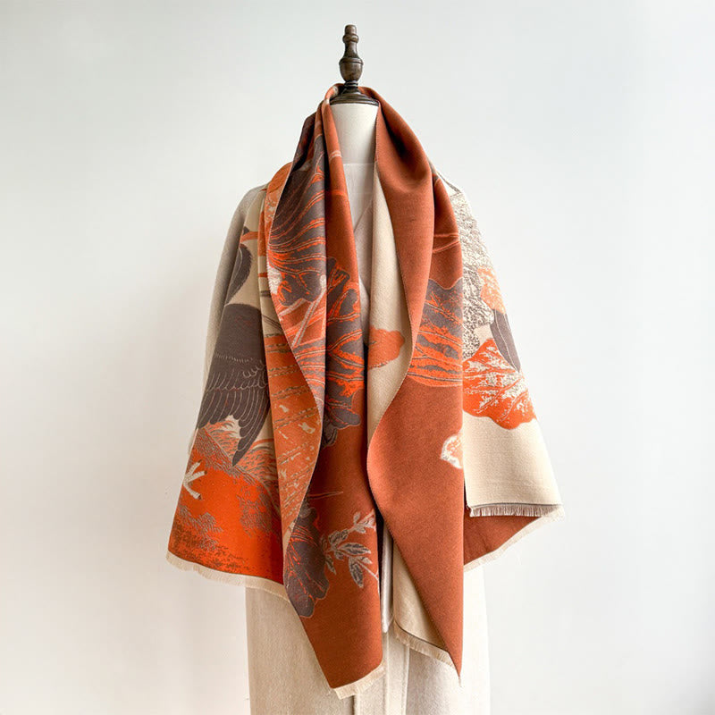Buddha Stones, Winterstorch, Lotusblumen, Blättermuster, weicher Schal/Stola - Dunkelorange - 180 x 65 cm - image 0