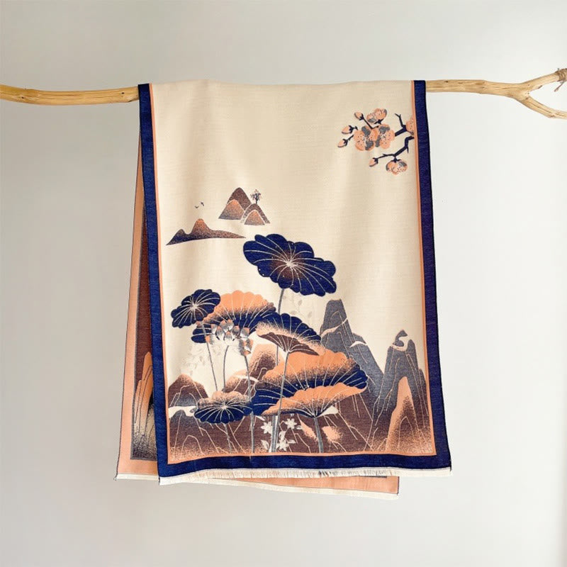 Buddha Stones, Winterberg, Lotusblumen, Blättermuster, weicher Schal/Stola - Marine - 180 x 65 cm - image 13