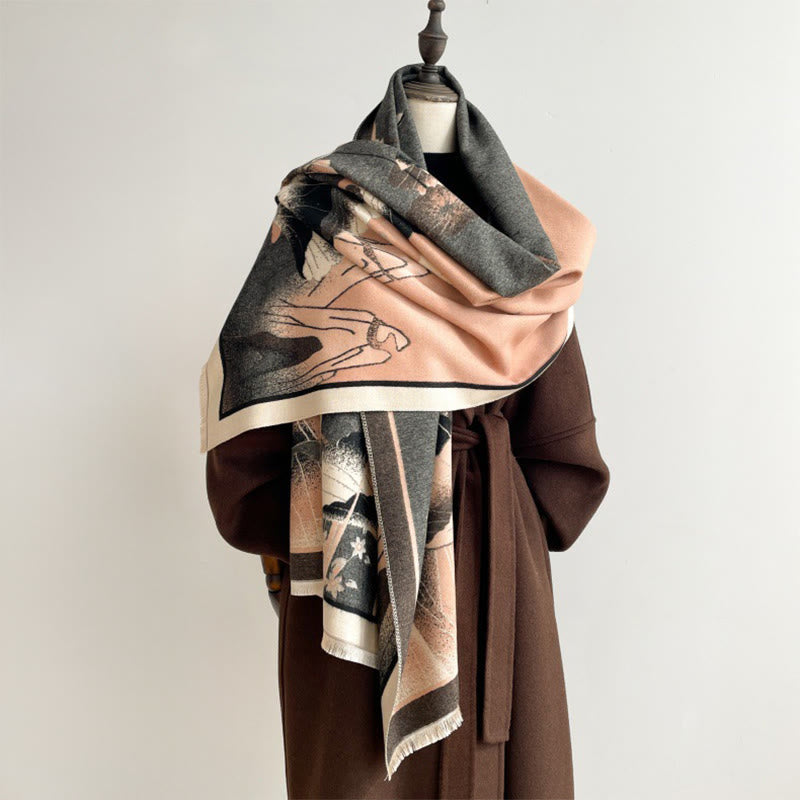 Buddha Stones, Winterberg, Lotusblumen, Blättermuster, weicher Schal/Stola - SandyBrown - 180 x 65 cm - image 0