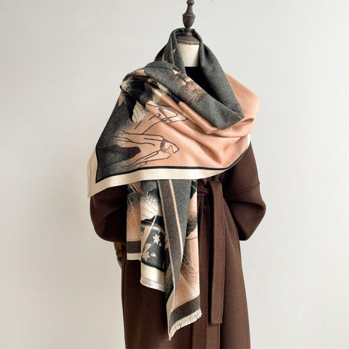 Buddha Stones, Winterberg, Lotusblumen, Blättermuster, weicher Schal/Stola - SandyBrown - 180 x 65 cm - image 0