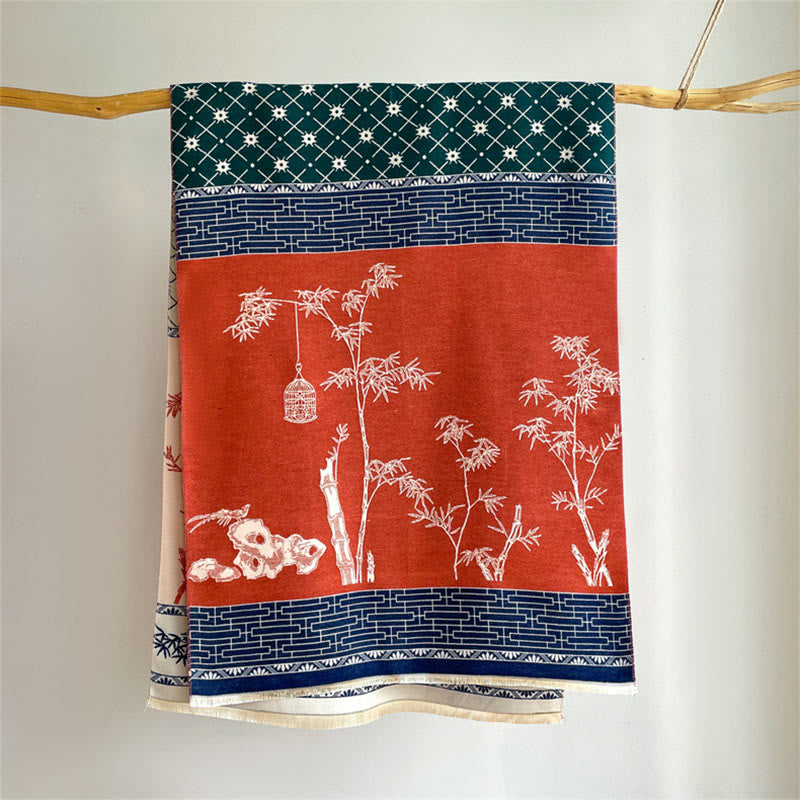 Buddha Stones, Winter-Bambusblatt, kleines Vogelmuster, kuscheliger Schal - image 1