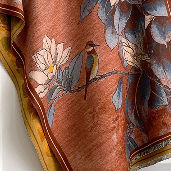 Buddha Stones, Winterweiße Magnolienblüten, Kleines Vogelmuster, Warmer, Kuscheliger Schal - image 5