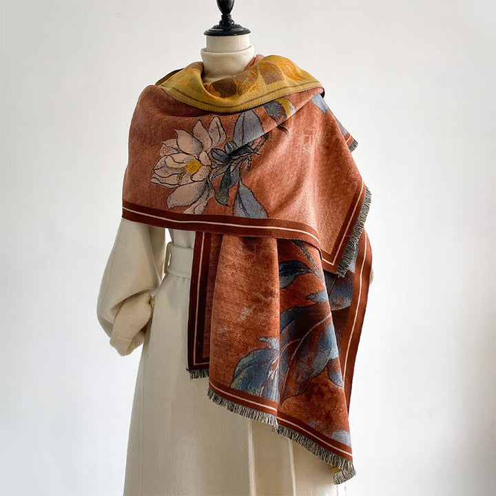 Buddha Stones, Winterweiße Magnolienblüten, Kleines Vogelmuster, Warmer, Kuscheliger Schal - image 9