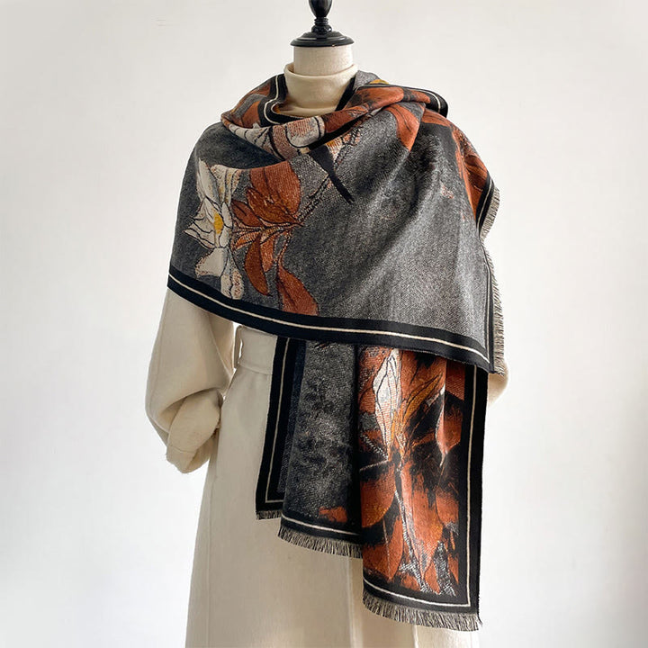 Buddha Stones, Winterweiße Magnolienblüten, Kleines Vogelmuster, Warmer, Kuscheliger Schal - image 4