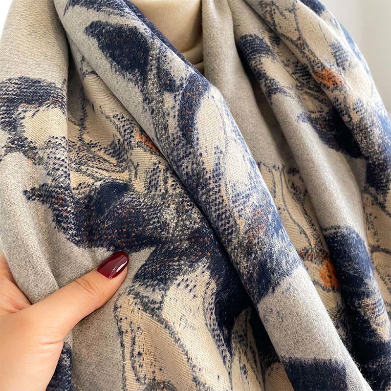 Buddha Stones, Winterweiße Magnolienblüten, Kleines Vogelmuster, Warmer, Kuscheliger Schal - image 13