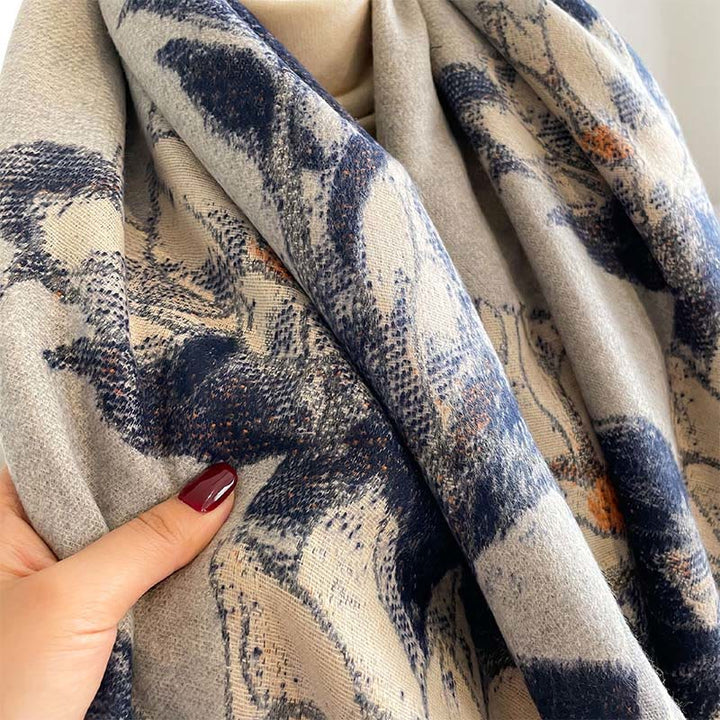 Buddha Stones, Winterweiße Magnolienblüten, Kleines Vogelmuster, Warmer, Kuscheliger Schal - image 13