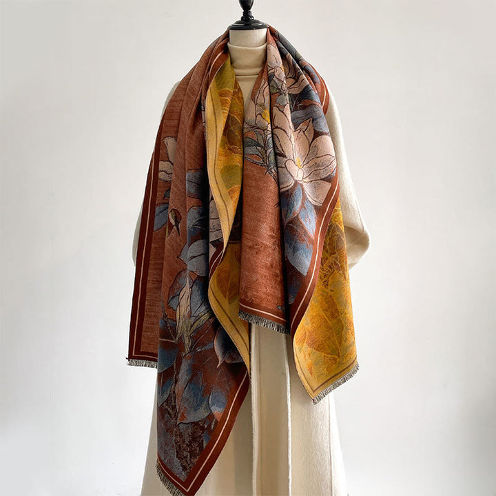 Buddha Stones, Winterweiße Magnolienblüten, Kleines Vogelmuster, Warmer, Kuscheliger Schal - image 10