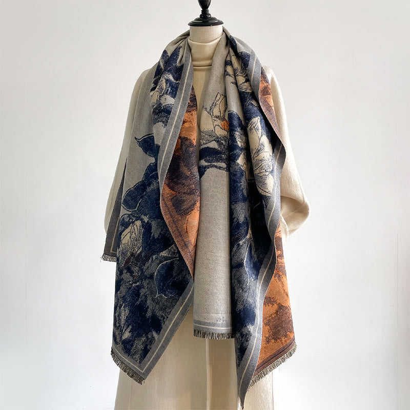 Buddha Stones, Winterweiße Magnolienblüten, Kleines Vogelmuster, Warmer, Kuscheliger Schal - image 12