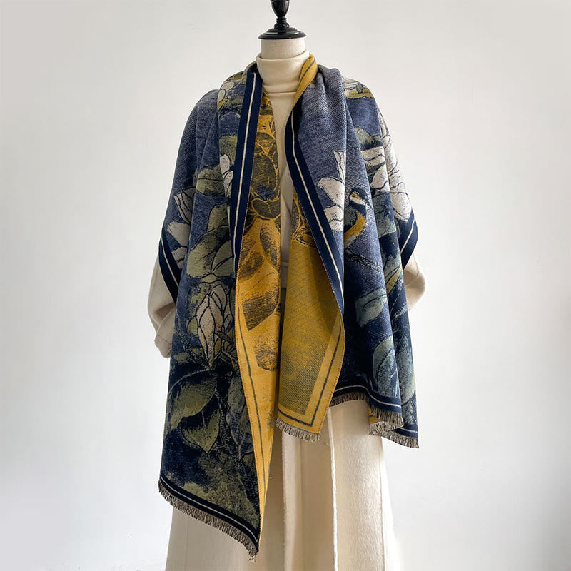 Buddha Stones, Winterweiße Magnolienblüten, Kleines Vogelmuster, Warmer, Kuscheliger Schal - image 7