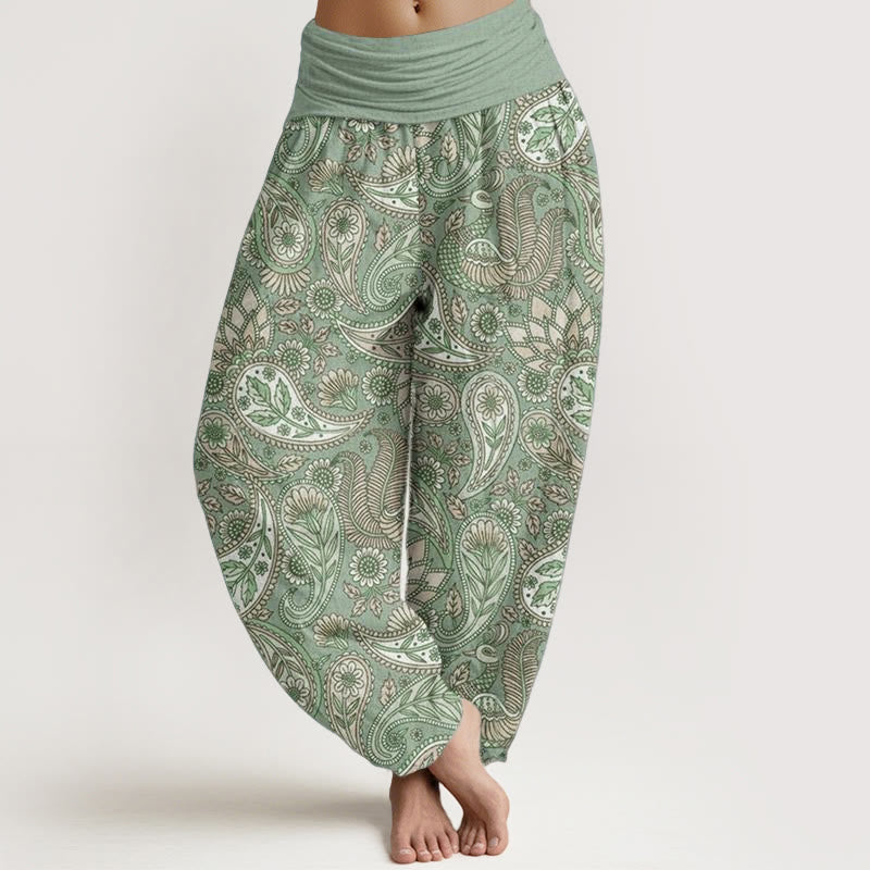 Buddha Stones Damen-Haremshose aus reiner Baumwolle mit Cashew-Blumen-Pfauen-Sonnenblumen-Design und elastischer Taille - Mittelaquamarin - US22, UK/AU26, EU54 (6XL) - image 5