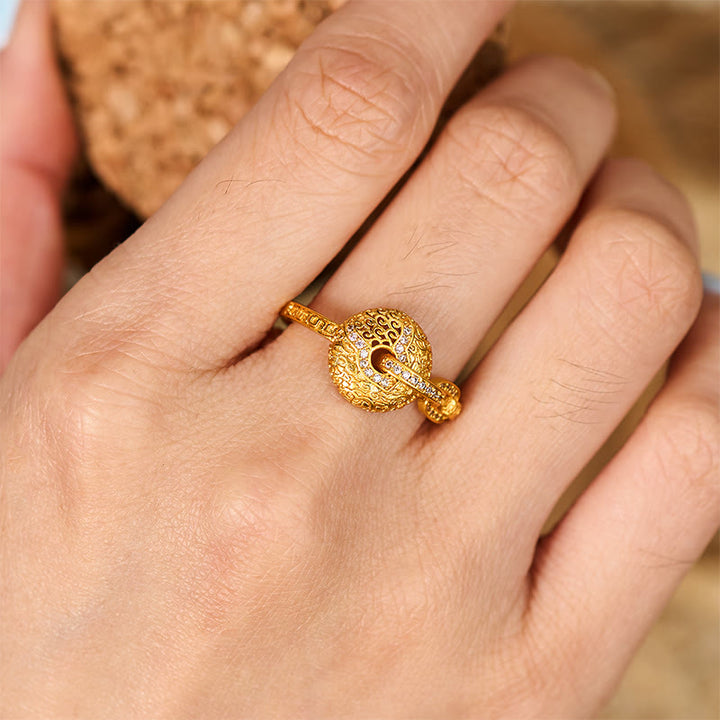 Buddha Stones, 24 Karat vergoldetes Messing, hohl geschnitztes Design, Friedensschnalle, verstellbarer Glücksring - image 4