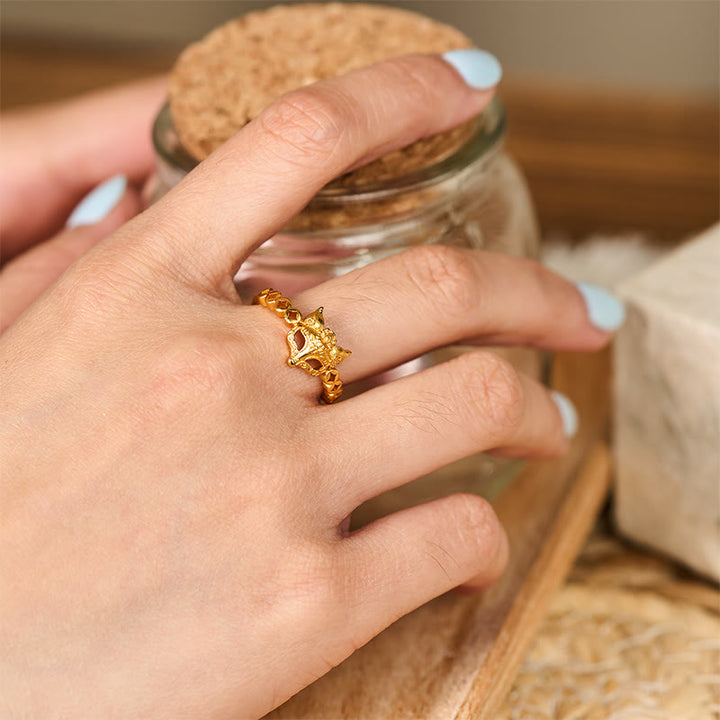 Buddha Stones, 24 Karat vergoldeter Messingring mit Fuchsmotiv und hohlem Design, verstellbar - image 5