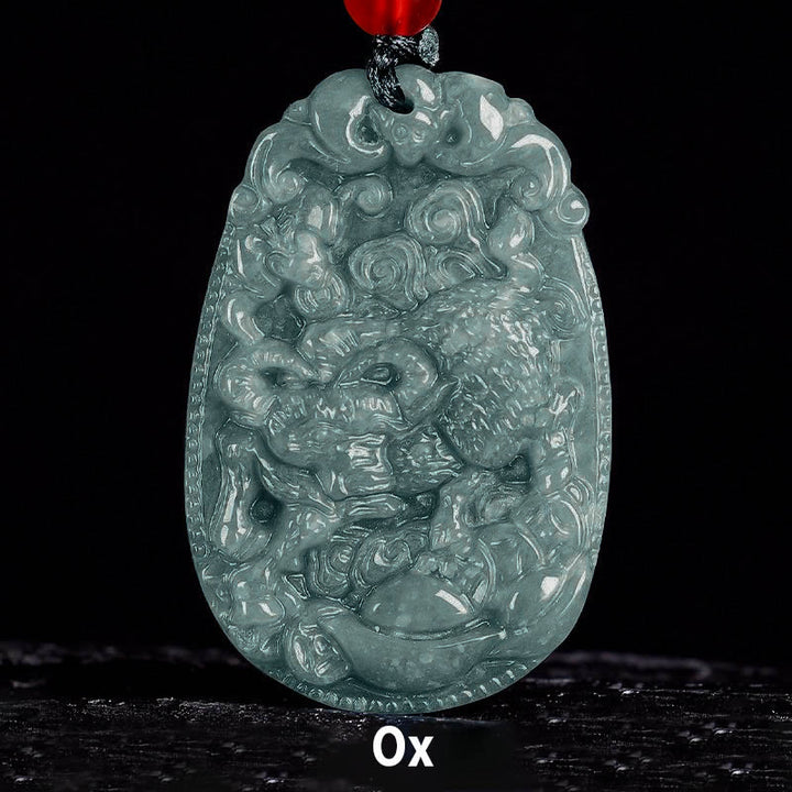 Buddha Stones Chinesisches Sternzeichen Jade Jahr des Pferdes Glück Seil Halskette Anhänger - Ochse - image 11
