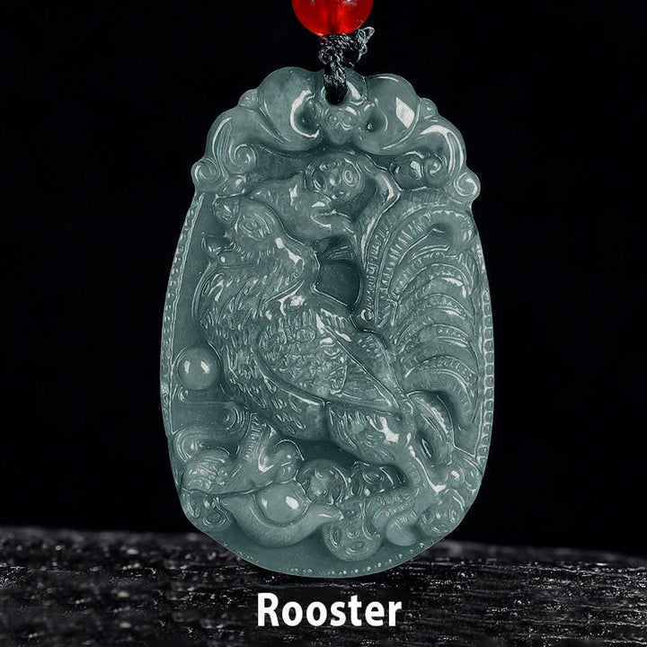 Buddha Stones Chinesisches Sternzeichen Jade Jahr des Pferdes Glück Seil Halskette Anhänger - Hahn - image 18