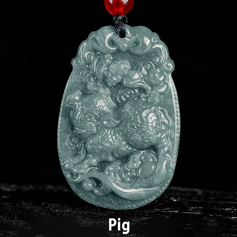 Buddha Stones Chinesisches Sternzeichen Jade Jahr des Pferdes Glück Seil Halskette Anhänger - Schwein - image 20