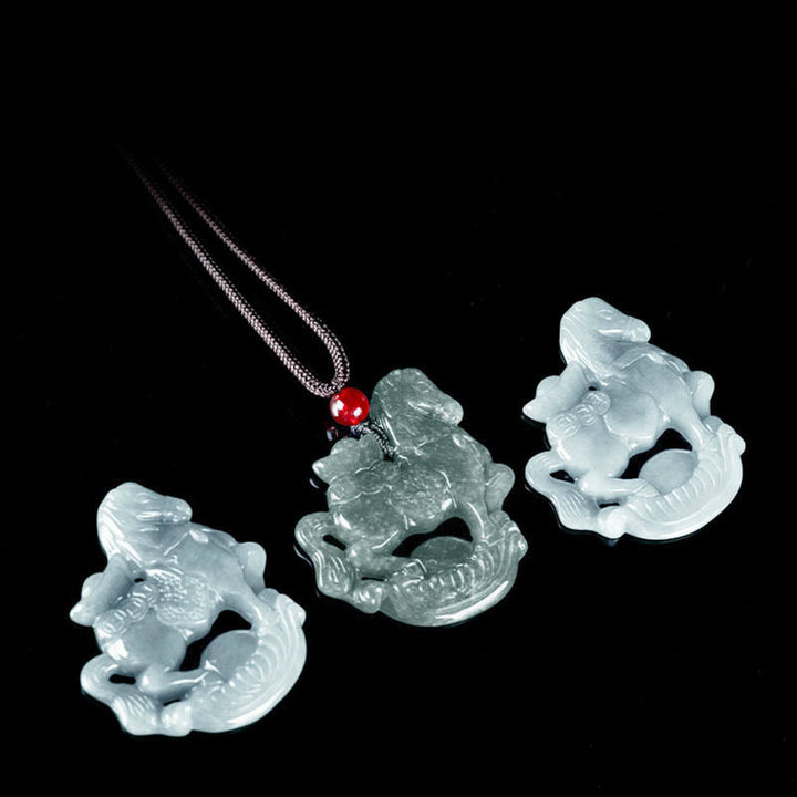 Buddha Stones Jahr des Pferdes Jade Barren Glück Wohlstand Seil Halskette Anhänger - image 10