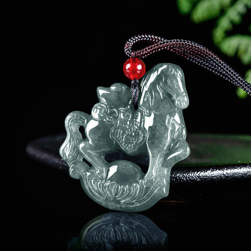 Buddha Stones Jahr des Pferdes Jade Barren Glück Wohlstand Seil Halskette Anhänger - image 2