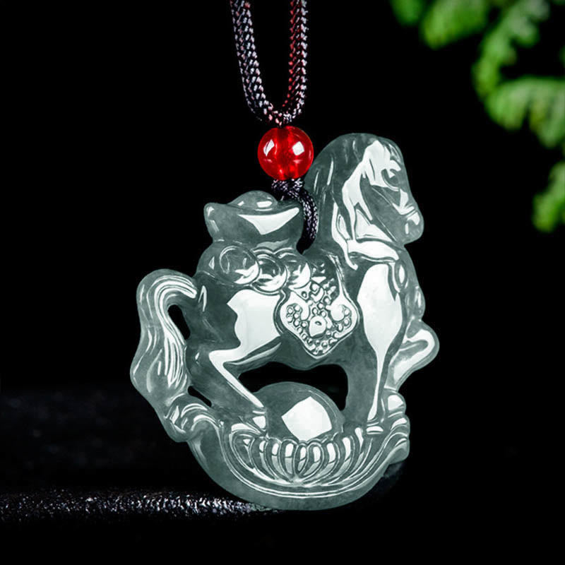 Buddha Stones Jahr des Pferdes Jade Barren Glück Wohlstand Seil Halskette Anhänger - image 1