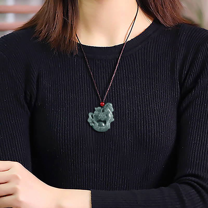 Buddha Stones Jahr des Pferdes Jade Barren Glück Wohlstand Seil Halskette Anhänger - image 11