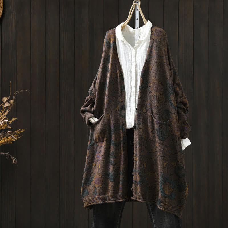 Buddha Stones Sonnenblumen-Strickcardigan für Damen mit langen Ärmeln, langen Ärmeln und Taschen, mittellang mit Knöpfen - Sienna - US4-8/10, UK/AU8-12/14, EU36-40/42 (F) - image 21