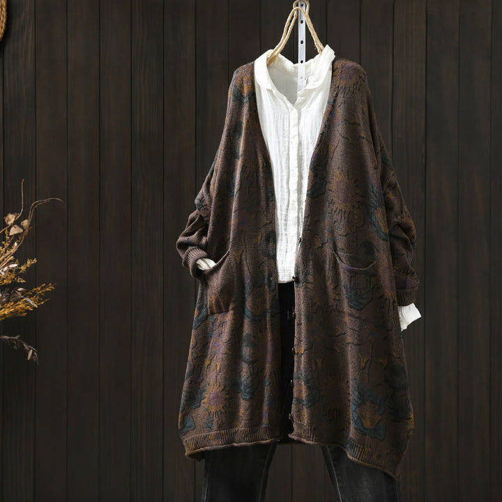 Buddha Stones Sonnenblumen-Strickcardigan für Damen mit langen Ärmeln, langen Ärmeln und Taschen, mittellang mit Knöpfen - Sienna - US4-8/10, UK/AU8-12/14, EU36-40/42 (F) - image 21