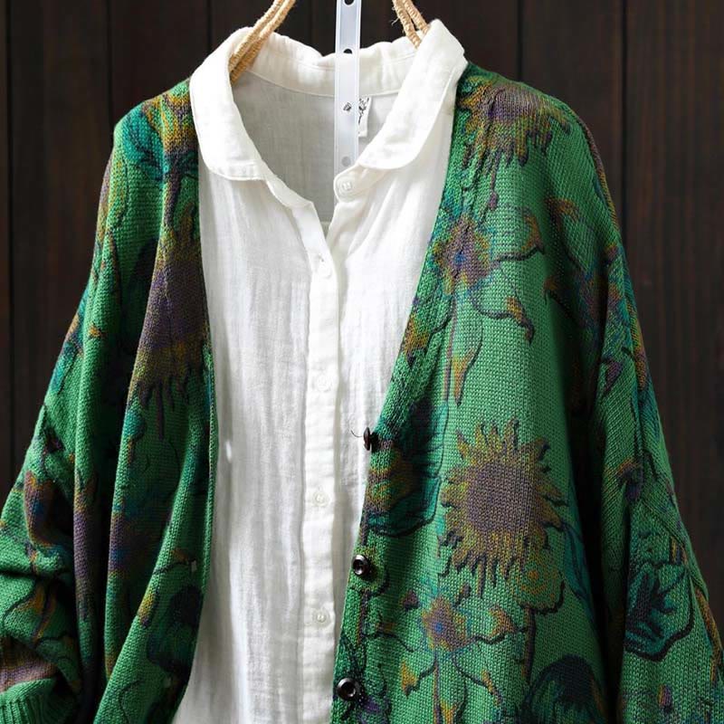 Buddha Stones Sonnenblumen-Strickcardigan für Damen mit langen Ärmeln, langen Ärmeln und Taschen, mittellang mit Knöpfen - image 3