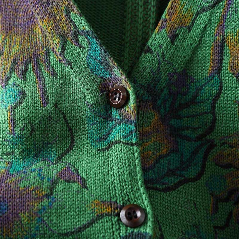 Buddha Stones Sonnenblumen-Strickcardigan für Damen mit langen Ärmeln, langen Ärmeln und Taschen, mittellang mit Knöpfen - image 5