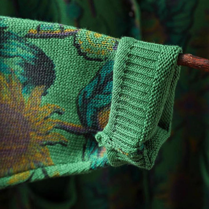 Buddha Stones Sonnenblumen-Strickcardigan für Damen mit langen Ärmeln, langen Ärmeln und Taschen, mittellang mit Knöpfen - image 10