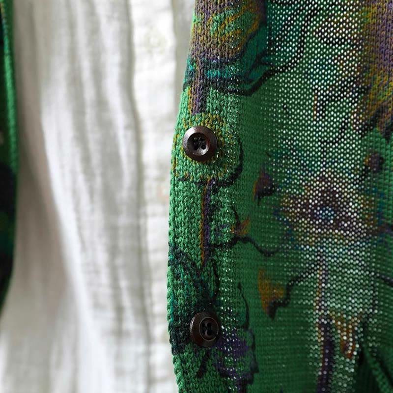 Buddha Stones Sonnenblumen-Strickcardigan für Damen mit langen Ärmeln, langen Ärmeln und Taschen, mittellang mit Knöpfen - image 6