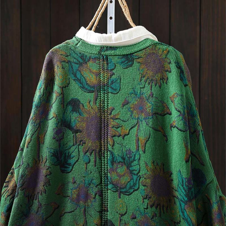 Buddha Stones Sonnenblumen-Strickcardigan für Damen mit langen Ärmeln, langen Ärmeln und Taschen, mittellang mit Knöpfen - image 4