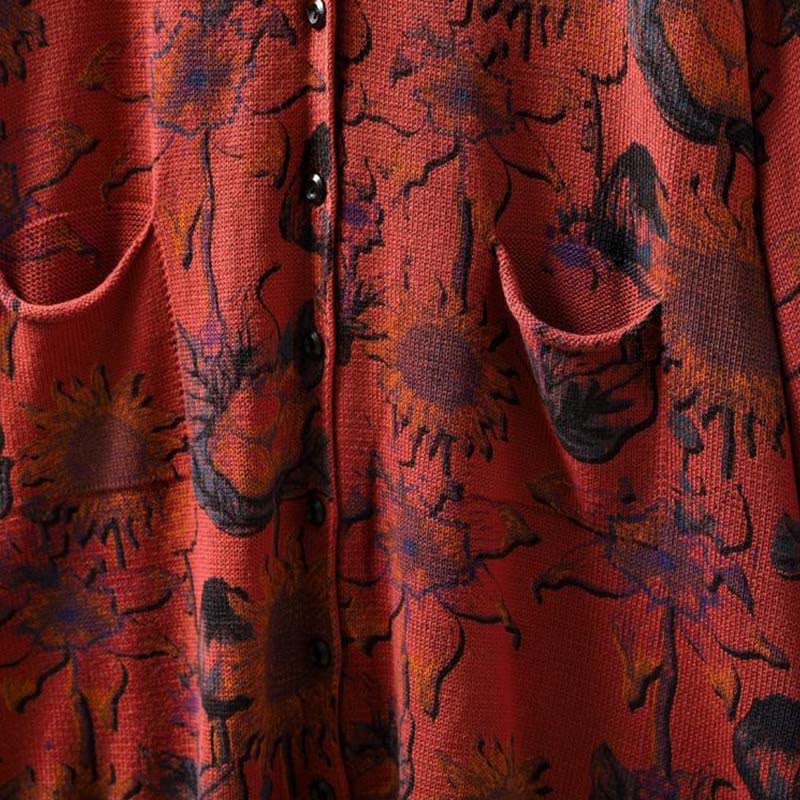 Buddha Stones Sonnenblumen-Strickcardigan für Damen mit langen Ärmeln, langen Ärmeln und Taschen, mittellang mit Knöpfen - image 14